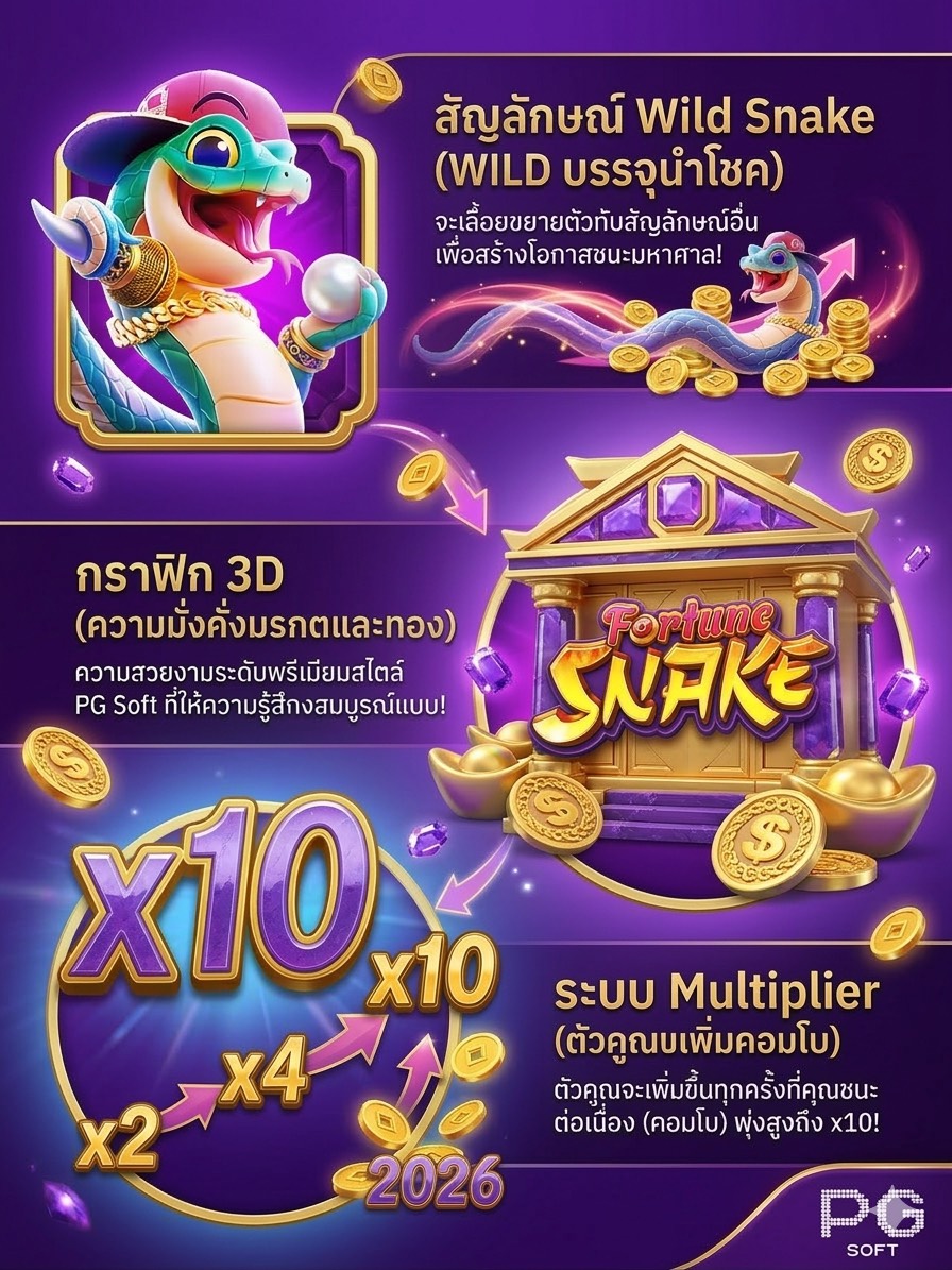 รีวิวสล็อต Fortune Snake ของค่าย PG Soft เกมใหม่มาแรง 2026 พร้อมสูตรปั่นงูทองให้แตกยับ!